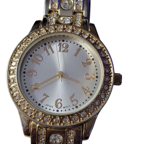 Swifty Style Women Japan Watch Bling Bling Gold Tone Crystal Link Bracelet Band - Picture 1 of 9